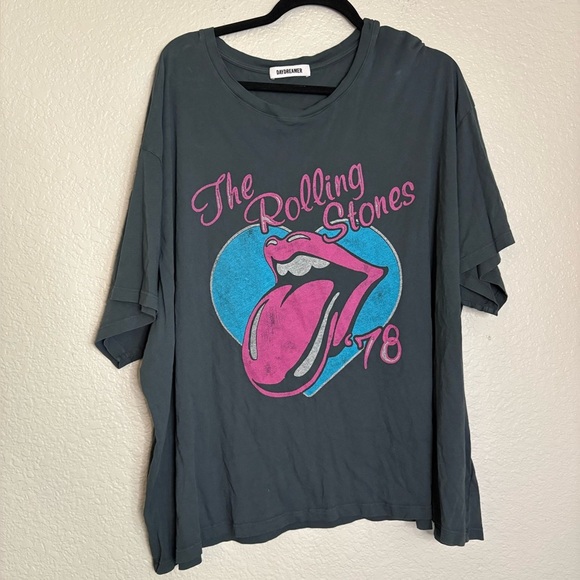 Daydreamer Tops - Daydreamer Rolling Stones 78 Ticket Boyfriend Tee Vintage Black Oversized